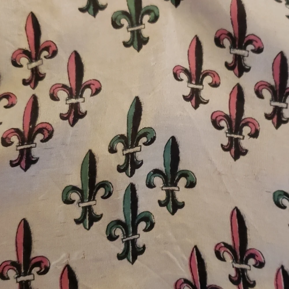 VTG Hand Rolled Silk & Rayon Scarf Fluer-de-lis